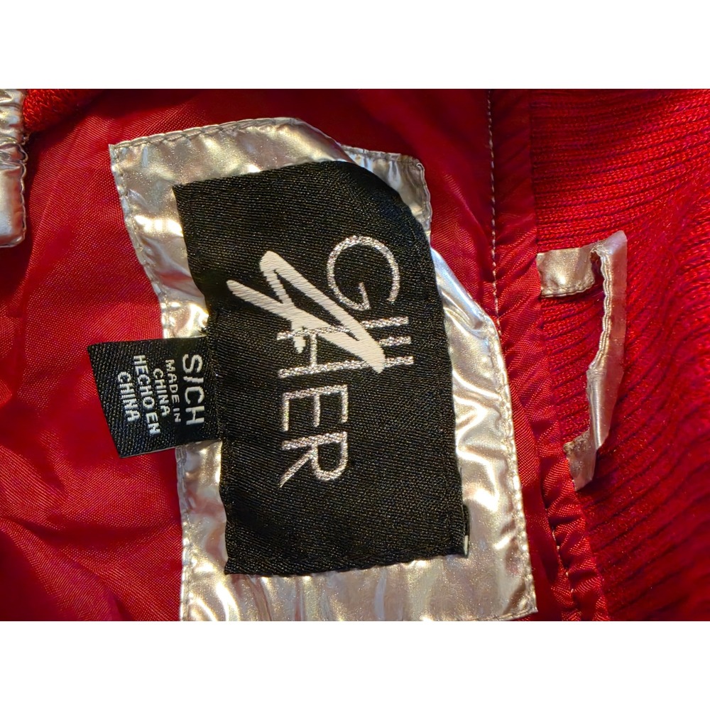 G 4Her NFL Atlanta Falcons Metallic Silver Red Puffer Jacket Womens Small NWT - Picture 2 of 4